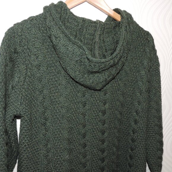 Aran Crafts Gorgeous Green Cable Knit Full 2-way Zip Hoodie Wool Sweater sz M - Picture 7 of 15